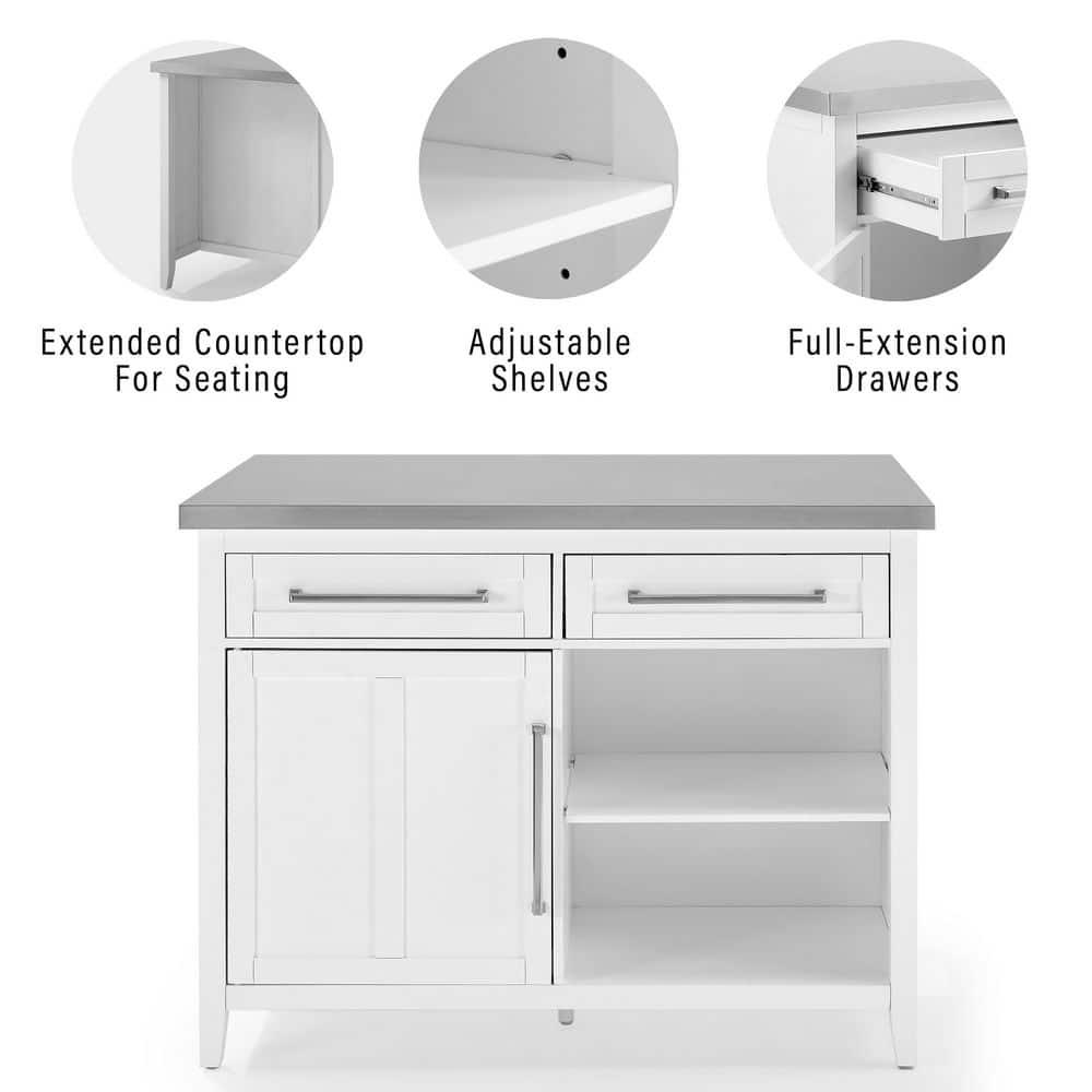 Silvia Stainless Steel Top Kitchen Island White/Stainless Steel - Crosley