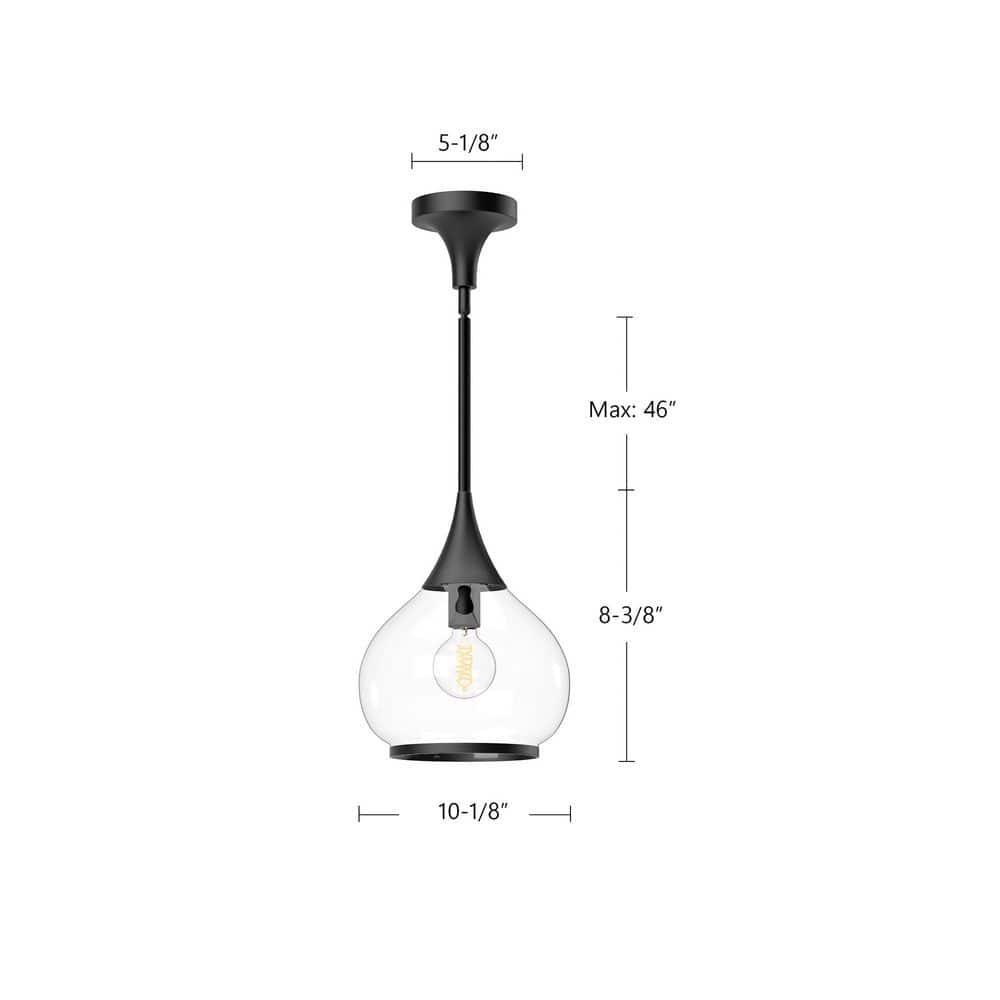 Matte Black Glass Bowl Pendant Light with Incandescent Bulb