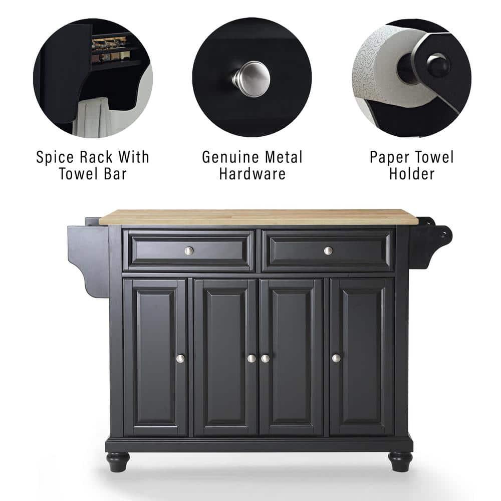 Crosley Furniture Cambridge Natural Wood Top Kitchen Island in Black