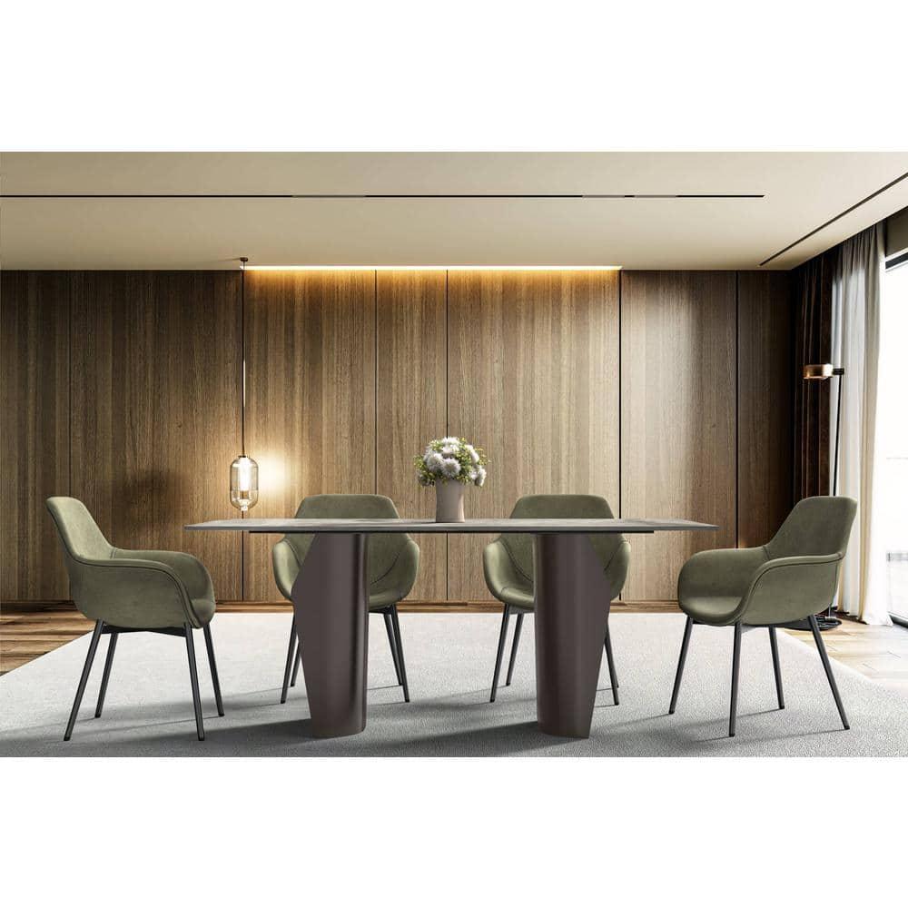 LeisureMod Zelan Modern 62” Rectangular Dining Table for 4 to 8 People with Sintered Stone Top and Stainless Steel Base in Deep Grey