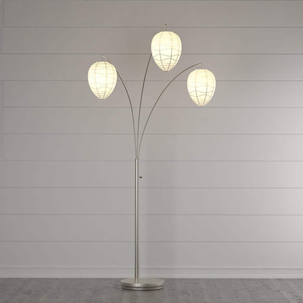 Belle Arc Lamp Silver - Adesso: Chrome Poles, White Rice Paper Lanterns, Multi-Head, ETL Listed