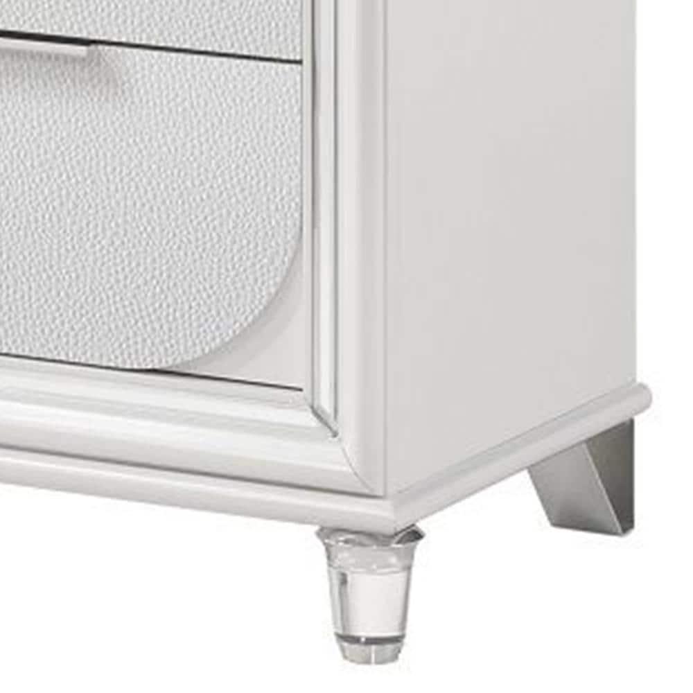 Benjara Rara 64 Inch Wide Dresser, 6 Drawers, Mirror Trim, Acrylic Legs, White