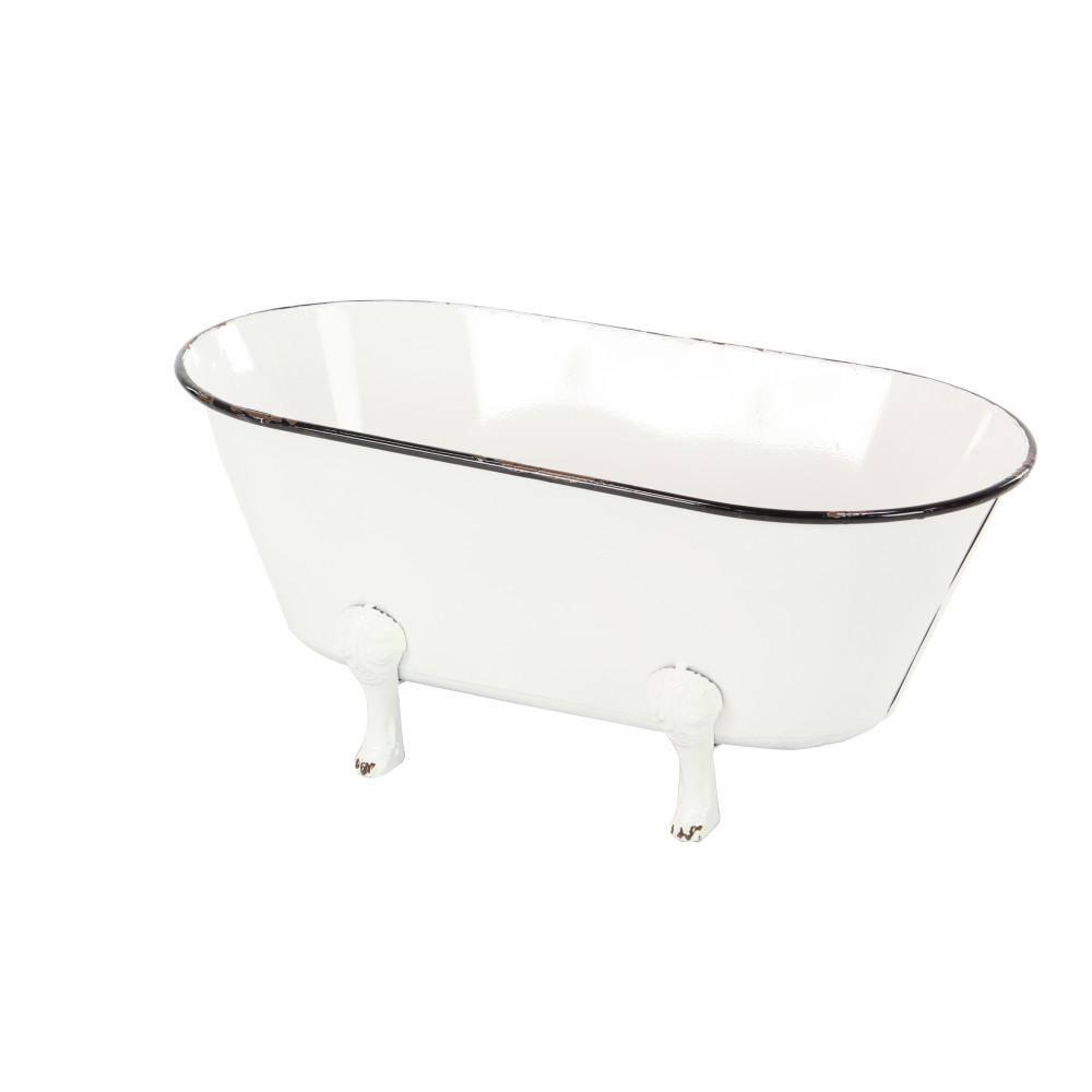 DecMode 20" x 9" Indoor Outdoor Bathtub White Metal Planter