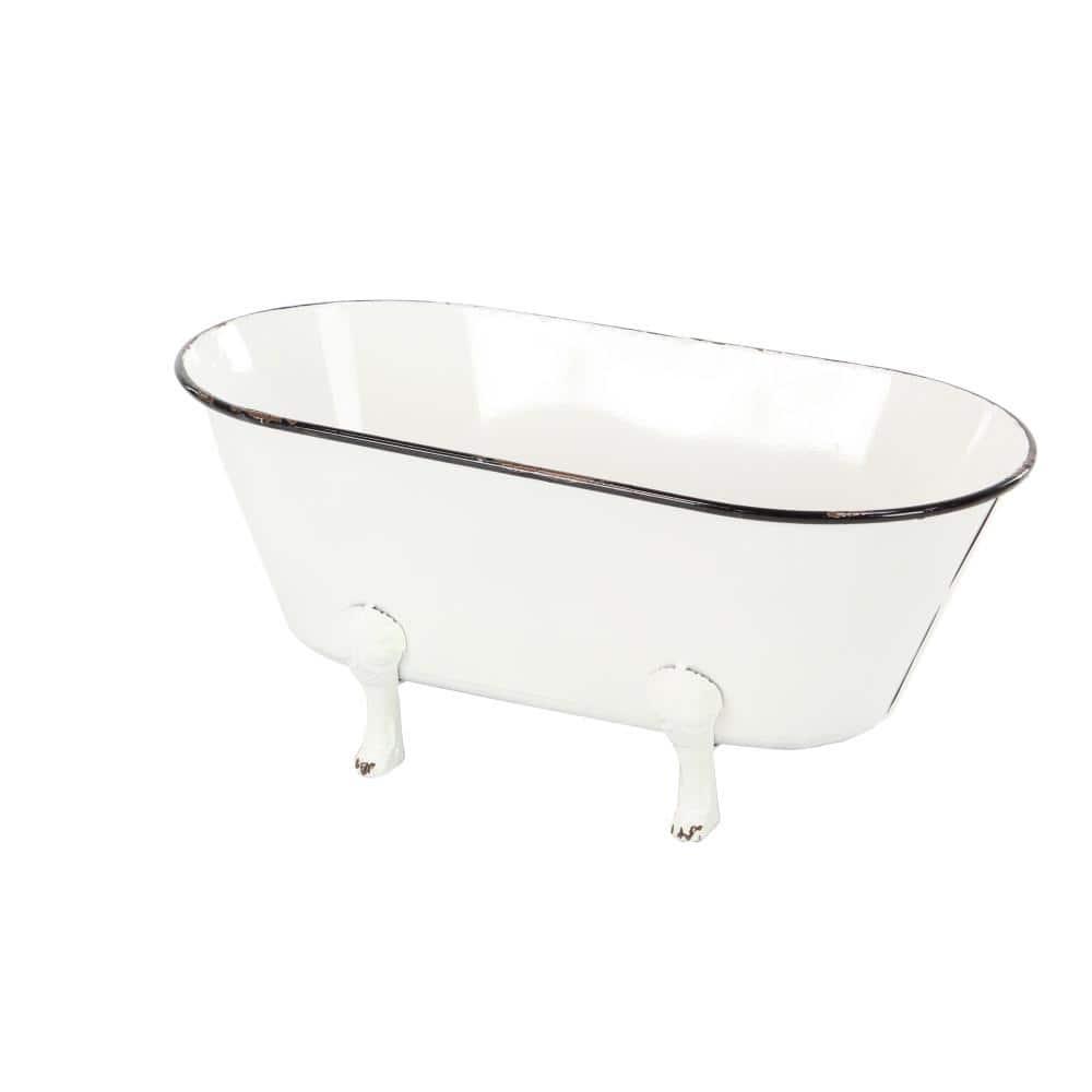 DecMode 20" x 9" Indoor Outdoor Bathtub White Metal Planter