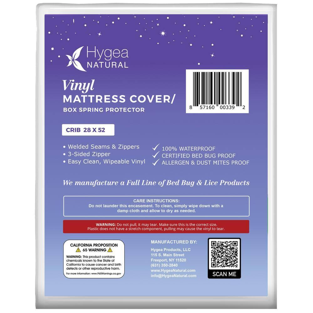 Natural Tear-Free Heavy Duty Vinyl Mattress Cover (Crib) - Waterproof, Anti-Bed Bug and Allergen-proof, Zippered Encasement - 28" x 52" x 6" Deep - Durable Protection for Hospitals & Homes