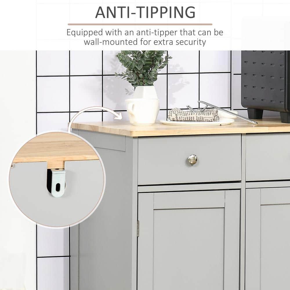 HOMCOM Kitchen Storage Cabinet, Sideboard Floor Cupboard with Solid Wood Top, Adjustable Shelf, and 3 Drawers for Living Room, Gray