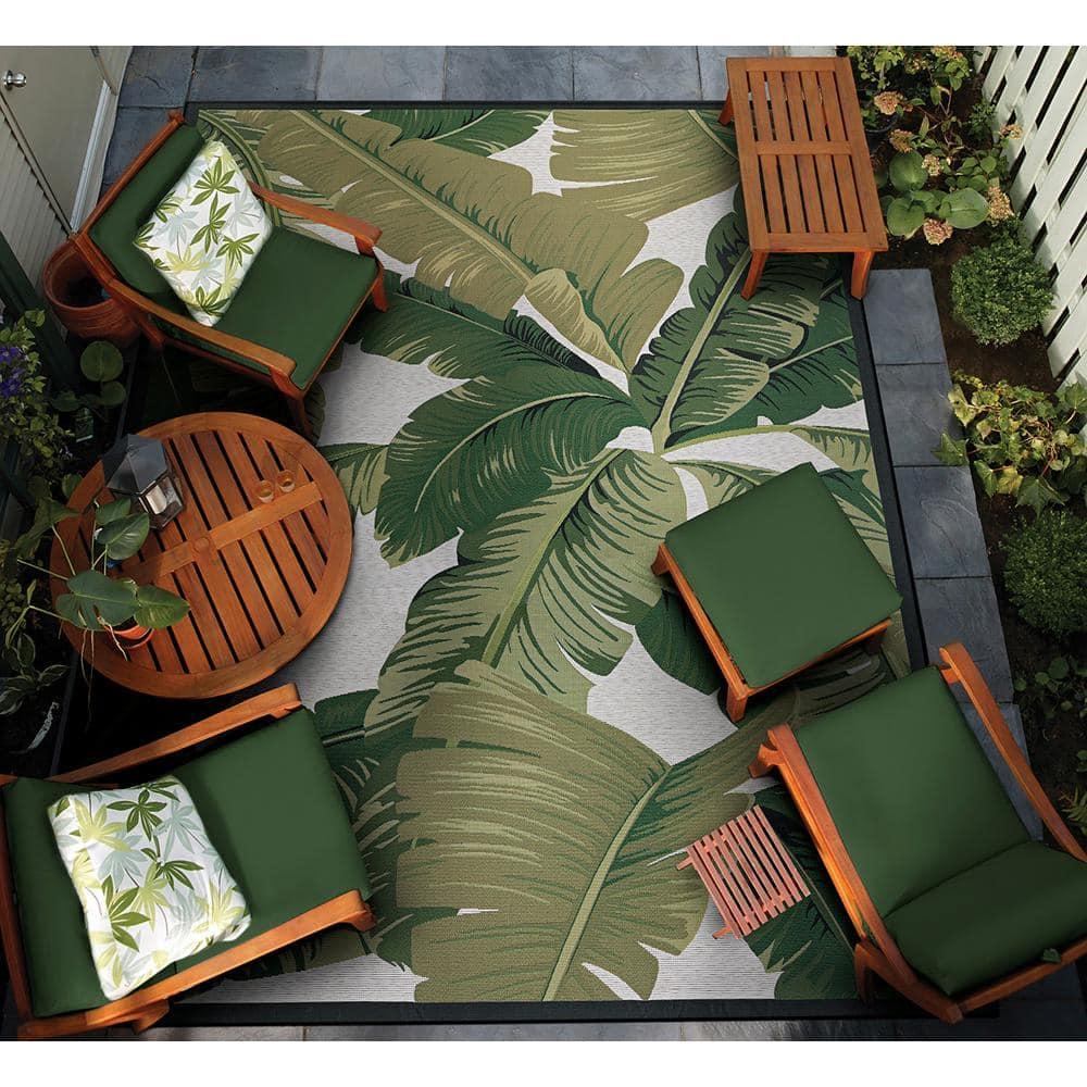 Couristan Dolce 2 x 3 (ft) Loomed Polypropylene Hunter Green-Ivory Rectangular Indoor/Outdoor Floral/Botanical Area rug
