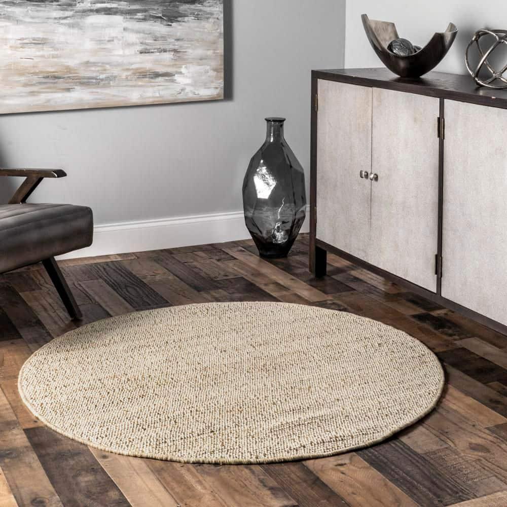Nuloom 4 Round Elfriede Jute & Cotton Hand Woven Indoor Area Rug, Natural, Solid Rustic Farmhouse Style Natural Fiber Bedroom, Living Room,