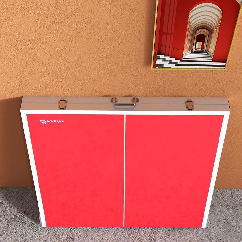 Soozier Mini Ping Pong Table Set for Outdoor and Indoor, Foldable Table Tennis Table with Net, 2 Paddles, 3 Balls, Easy Assembly, Red