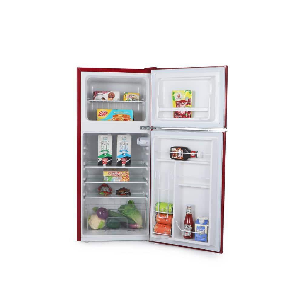 Retro Red Compact Refrigerator with True Freezer and Chrome Handles