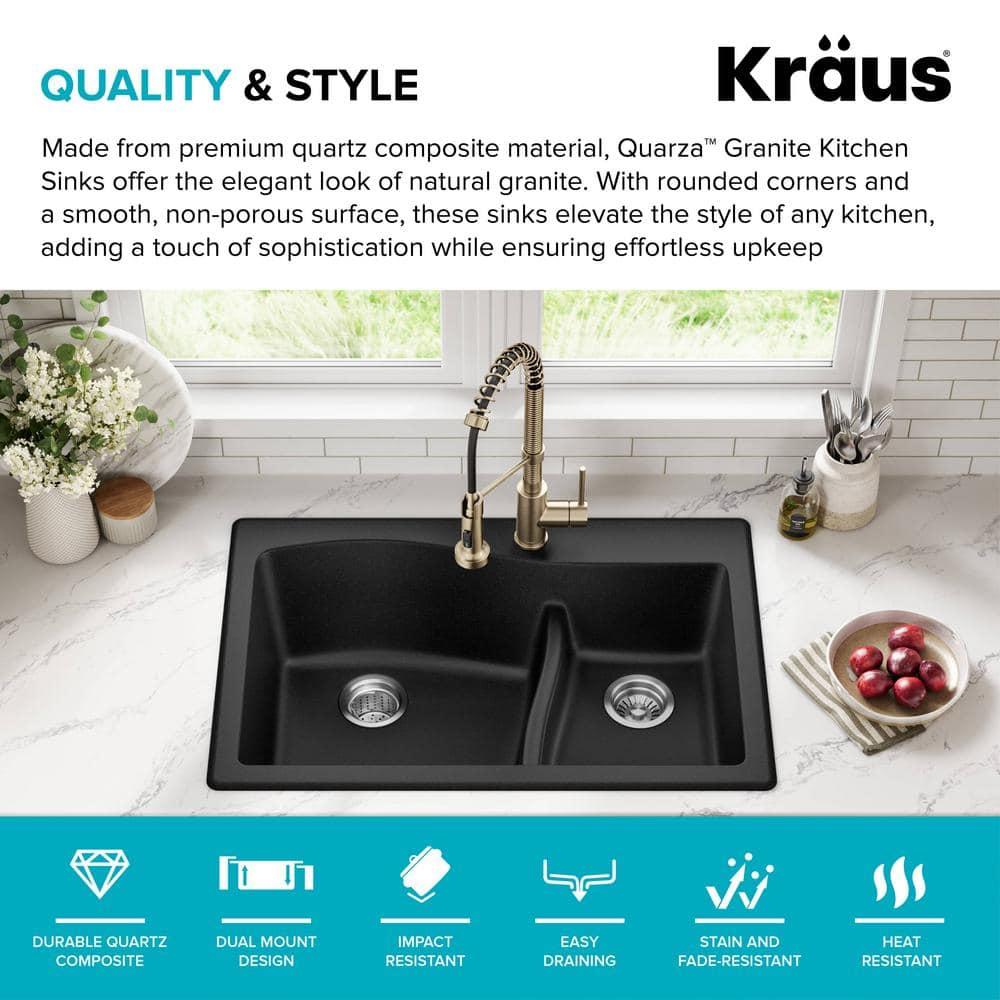 KRAUS Quarza™ 33" L Dual Mount 60/40 Double Bowl Granite Kitchen Sink