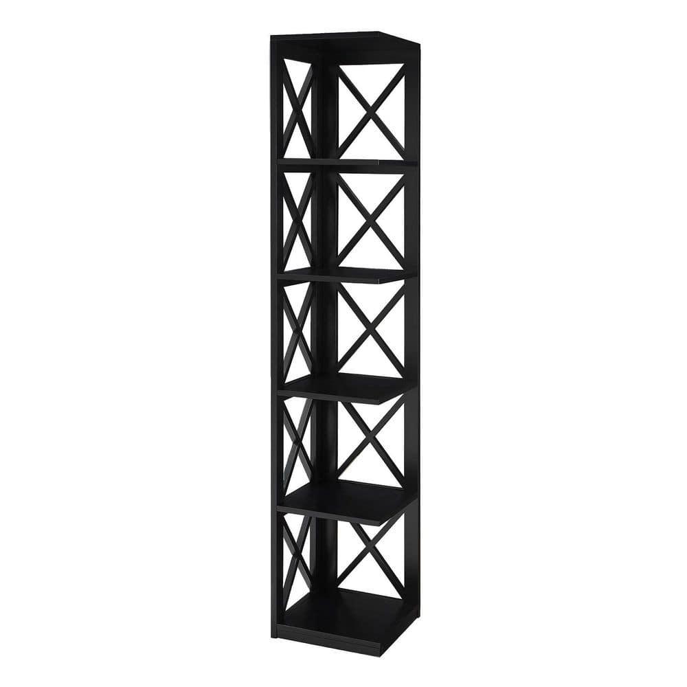 Open Box Convenience Concepts 5 Tier Shelf X Frame Home Corner Bookcase, Black