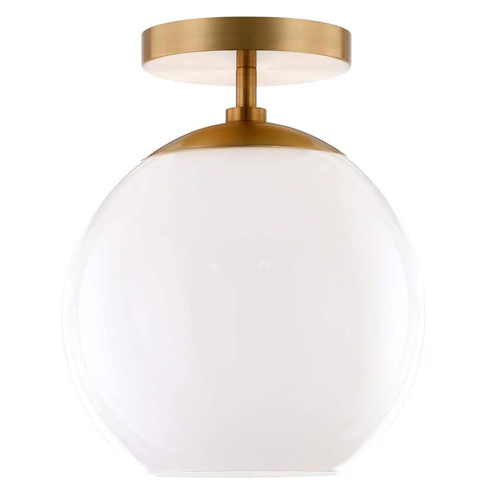 Evelyn&Zoe 9" Brass Finish Metal/Glass Semi Flush Mount