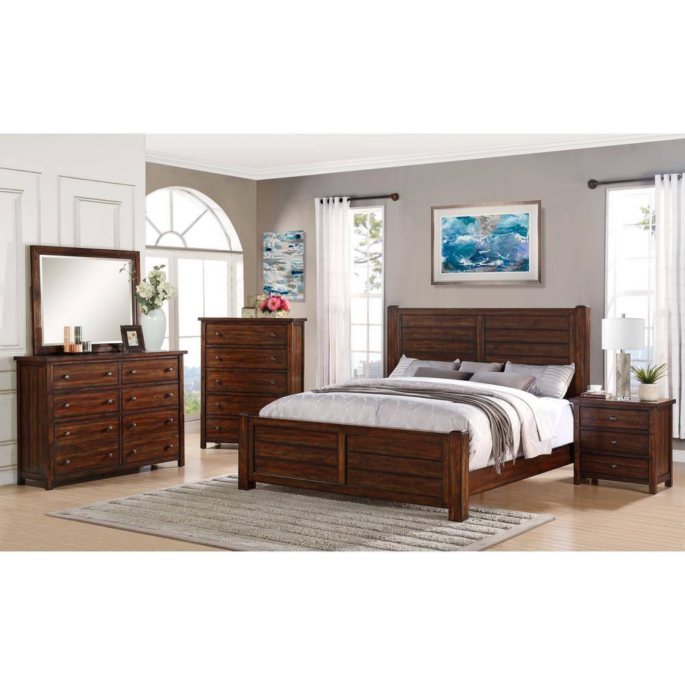 Picket House Furnishings Danner Wood King Panel Bed in Deep Chestnut Lacquer