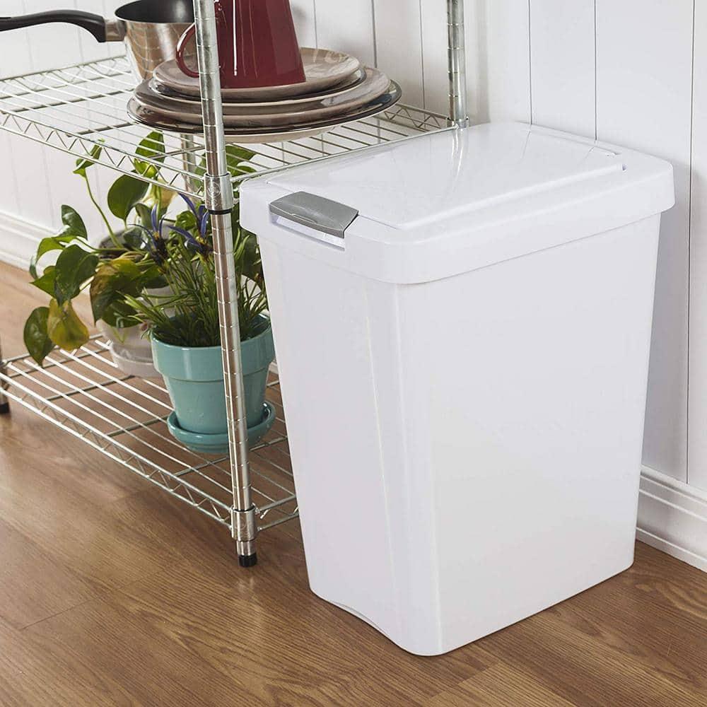 Sterilite 7.5 Gallon TouchTop Wastebasket Trash Can with Pop Up Lid for Kitchen, Bathroom, Mudroom or Office, 4 Pack, White