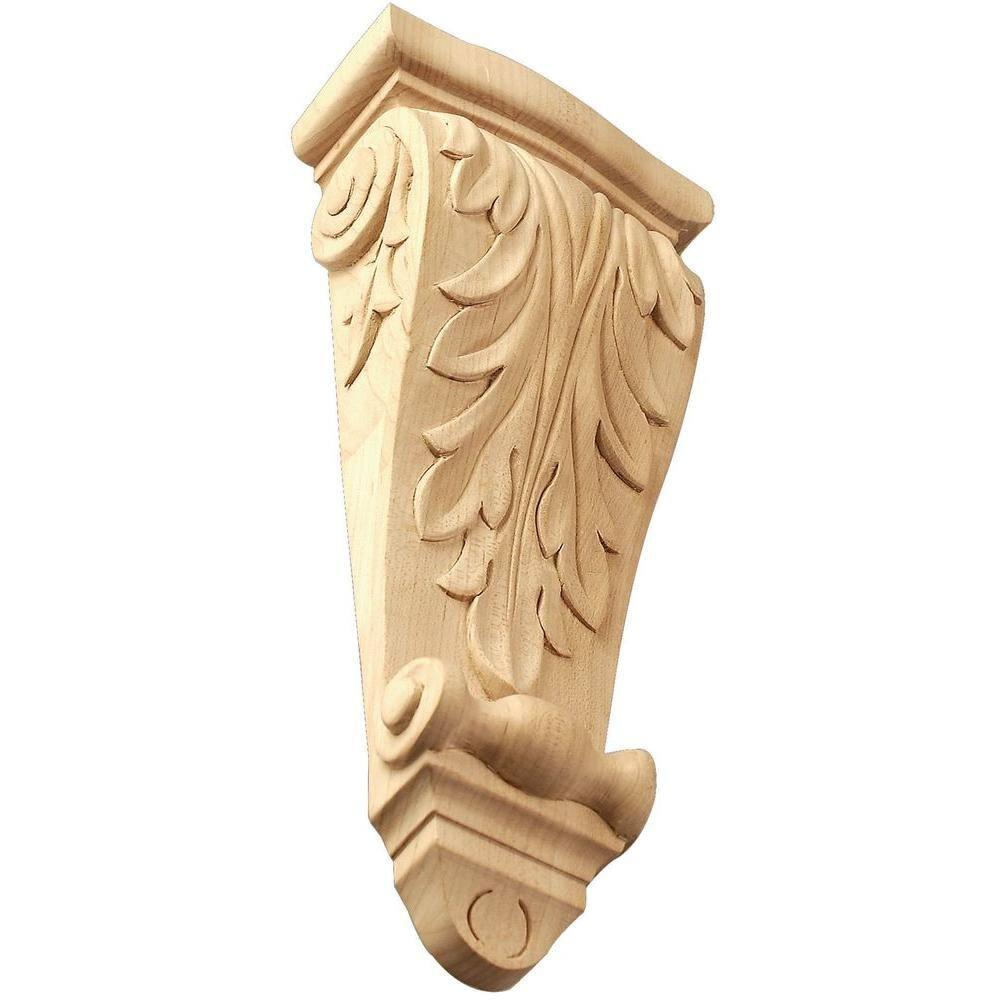 Architectural Products by Outwater L.L.C. 7-1/8 in x 2-3/4 in x 1-3/8 in Unfinished Hand Carved Solid Acanthus Leaf Wood Corbel