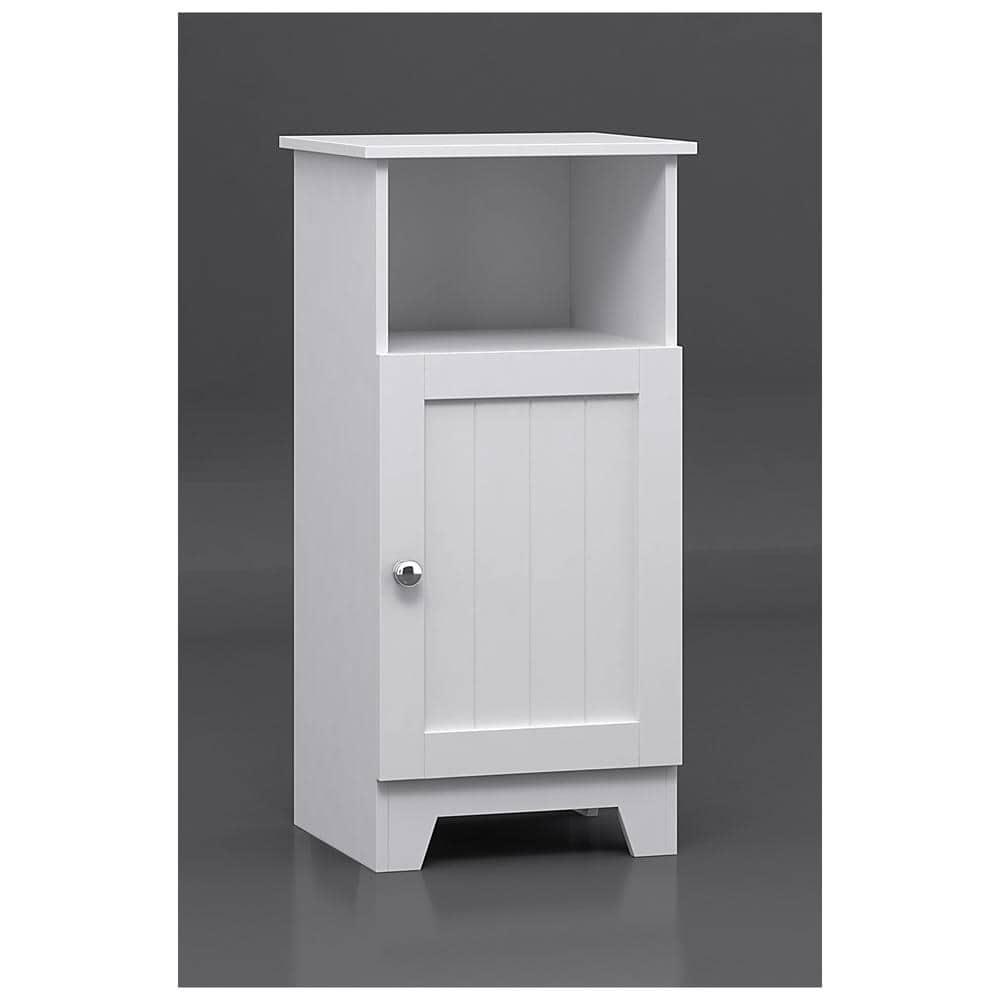 Redmon Freestanding Single Door Beadboard Floor Cabinet, Multi Room, Small Bathroom Storage, 13.25 Inch Width x 11.75 Inch Depth x 27.75 Inch Height, White Enamel Finish