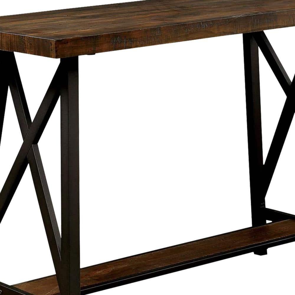 Benzara Wooden Counter Height Table With Angled Metal Legs, Black And Brown