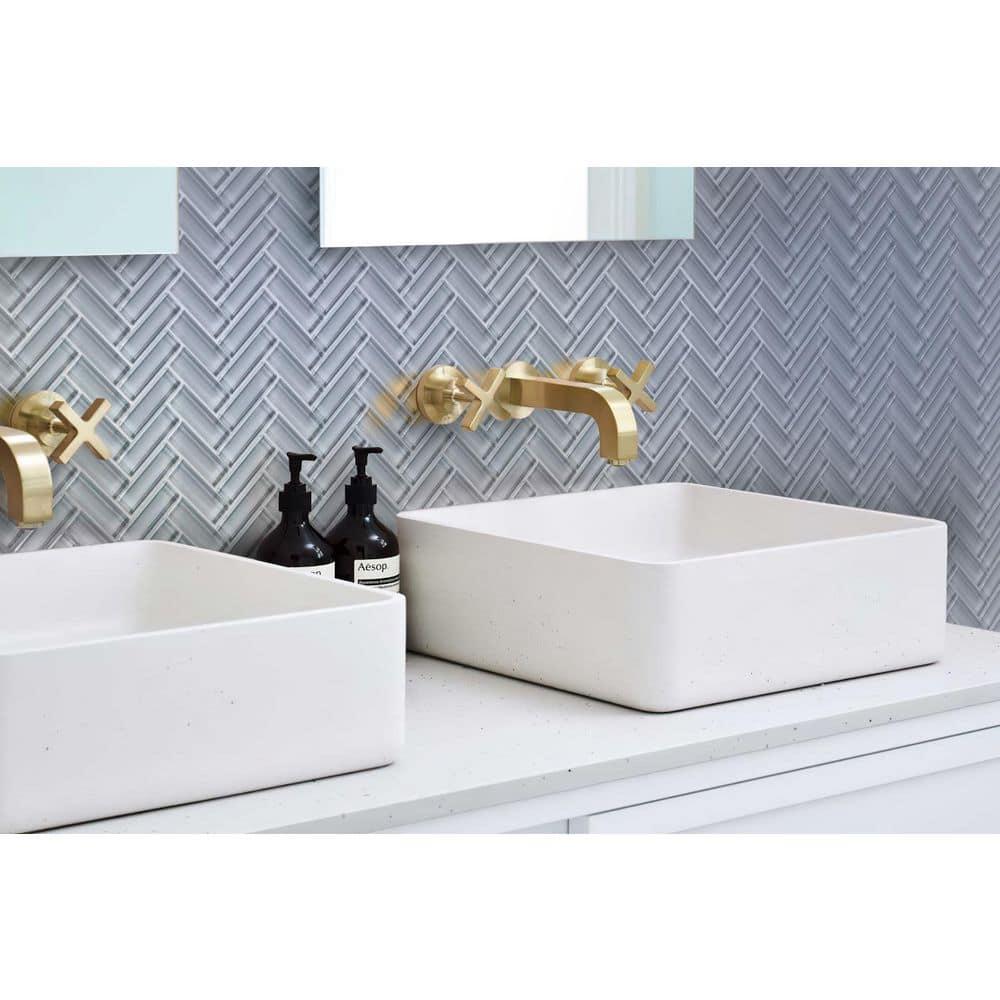 11"X 12.6" Herringbone Polished Glass Mosaic Tile