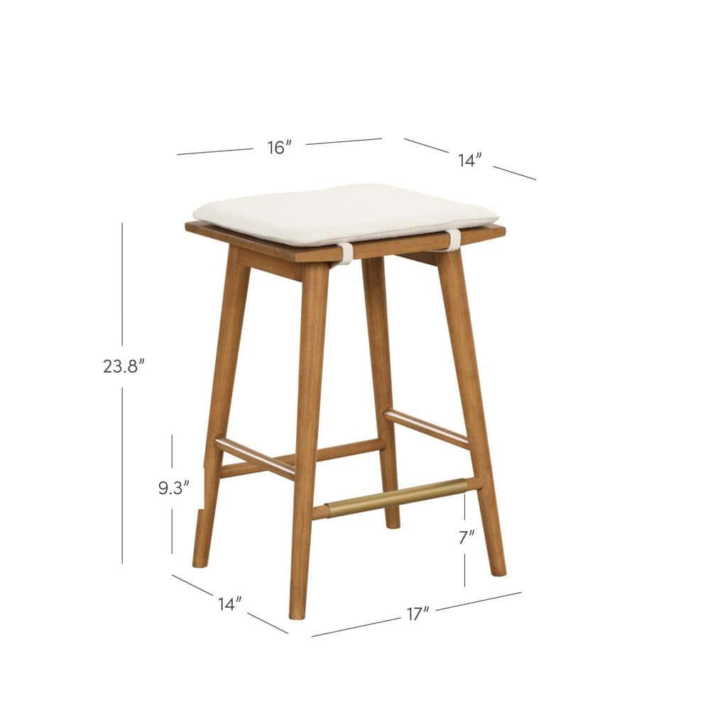 Nathan James Barker Counter Height Barstool: Padded Saddle Seat, Solid Rubberwood Legs, 24" Tall