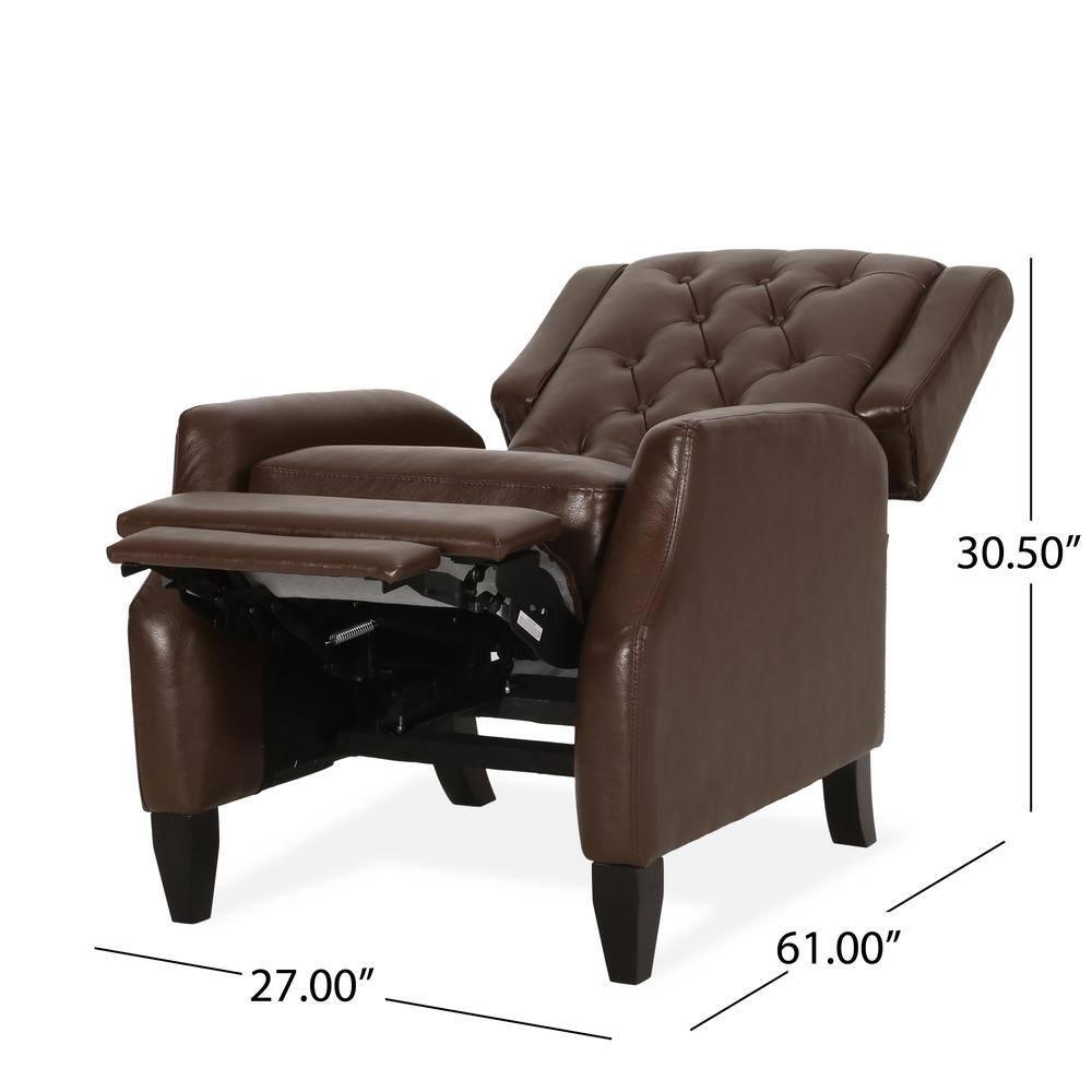 Noble House Steinaker Standard Faux Leather Tufted Pushback Recliner, Dark Brown