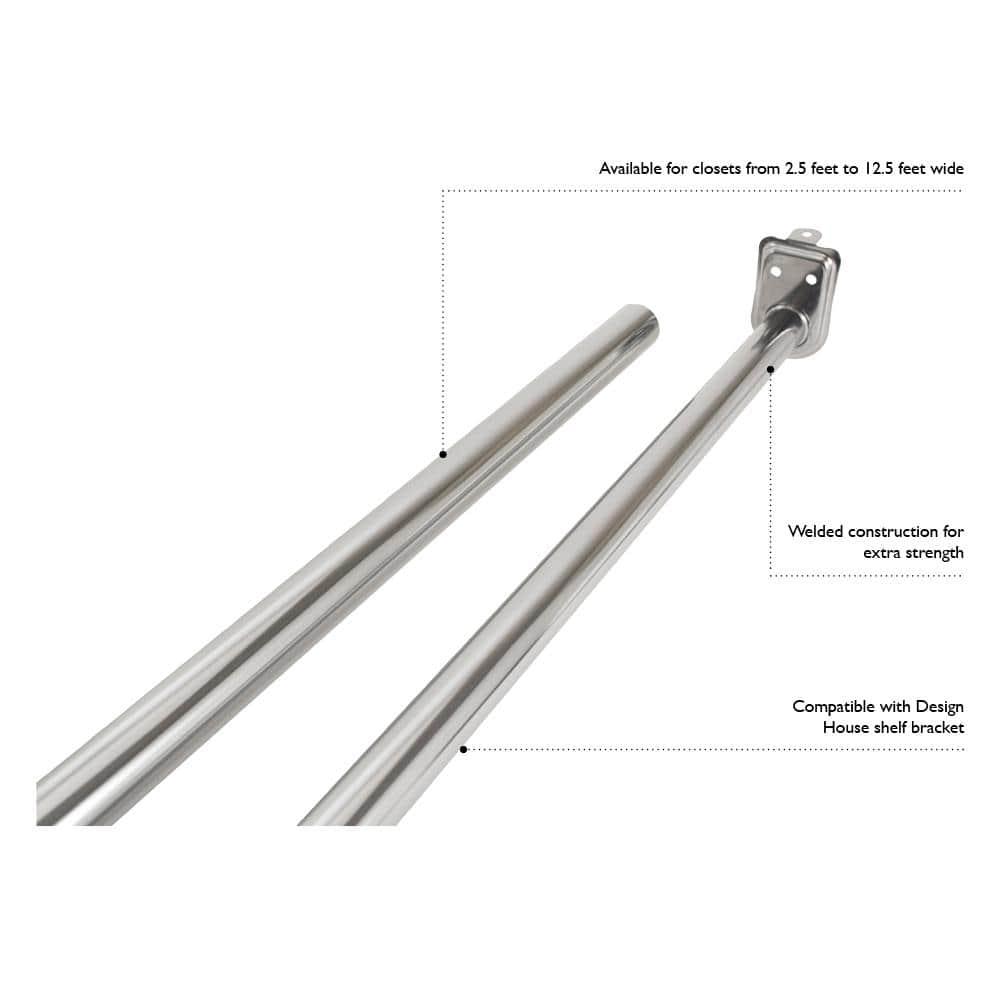Adjustable Silver Stainless Steel Closet Rod in Polished Chrome 48 to 72-Inch