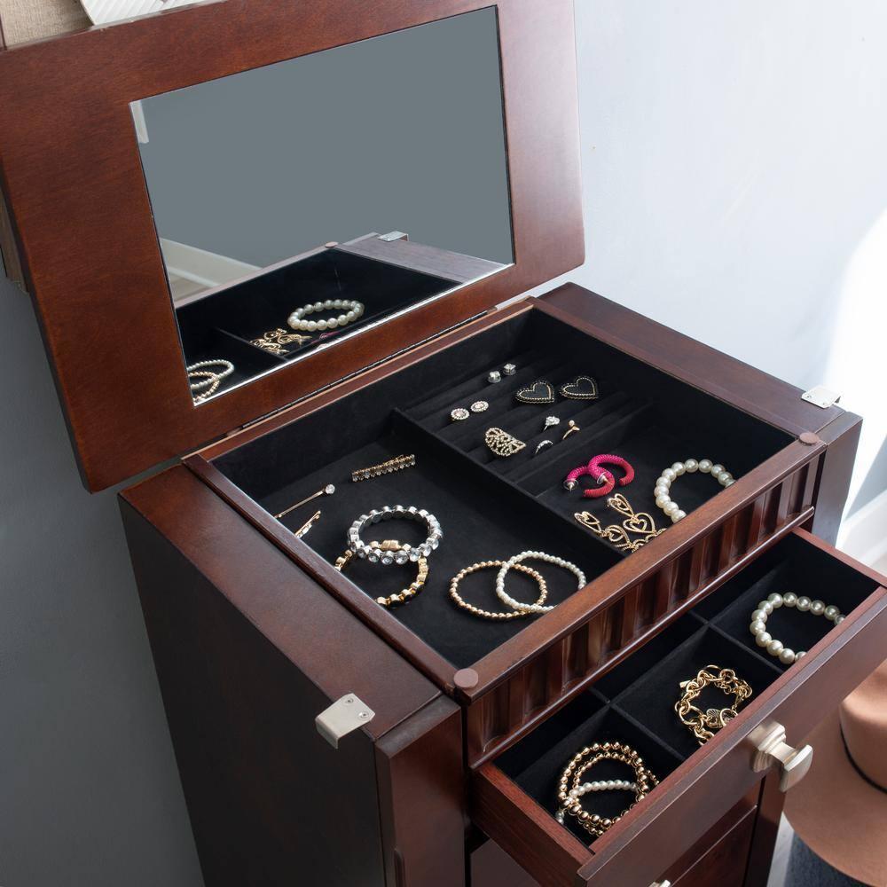 Linon Joslyn Contemporary Wood Jewelry Armoire in Merlot Brown