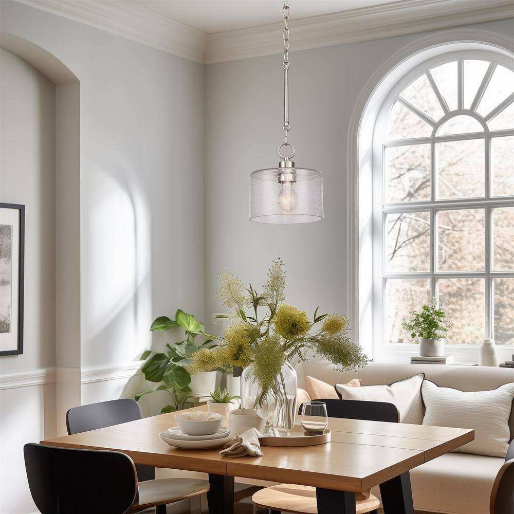 Kira Home Avalon 17" Modern Pendant Light + Seeded Glass Shade, Adjustable Height, Brushed Nickel Finish