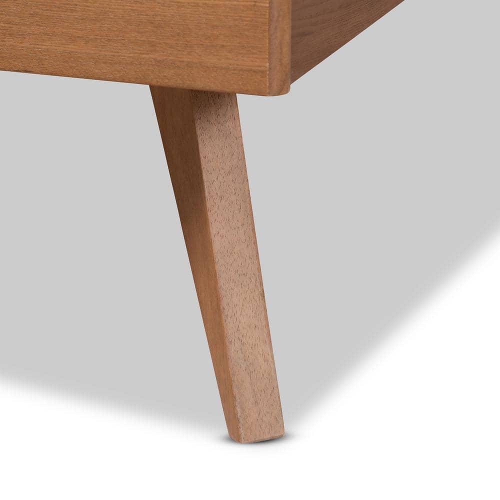 Baxton Studio Asami Mid-Century Modern Walnut Brown Finished Wood and Synthetic Rattan Full Size Platform Bed