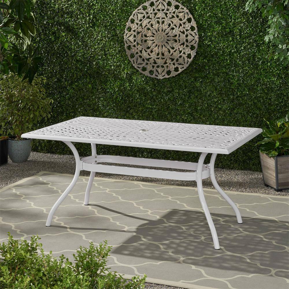 GDF Studio Honolulu Traditional Outdoor Aluminum Rectangular Dining Table, White