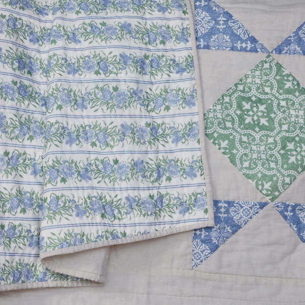VHC Brands Jolie, Farmhouse Quilt Reversible, Patchwork, Queen, Blue & Green, 90x90