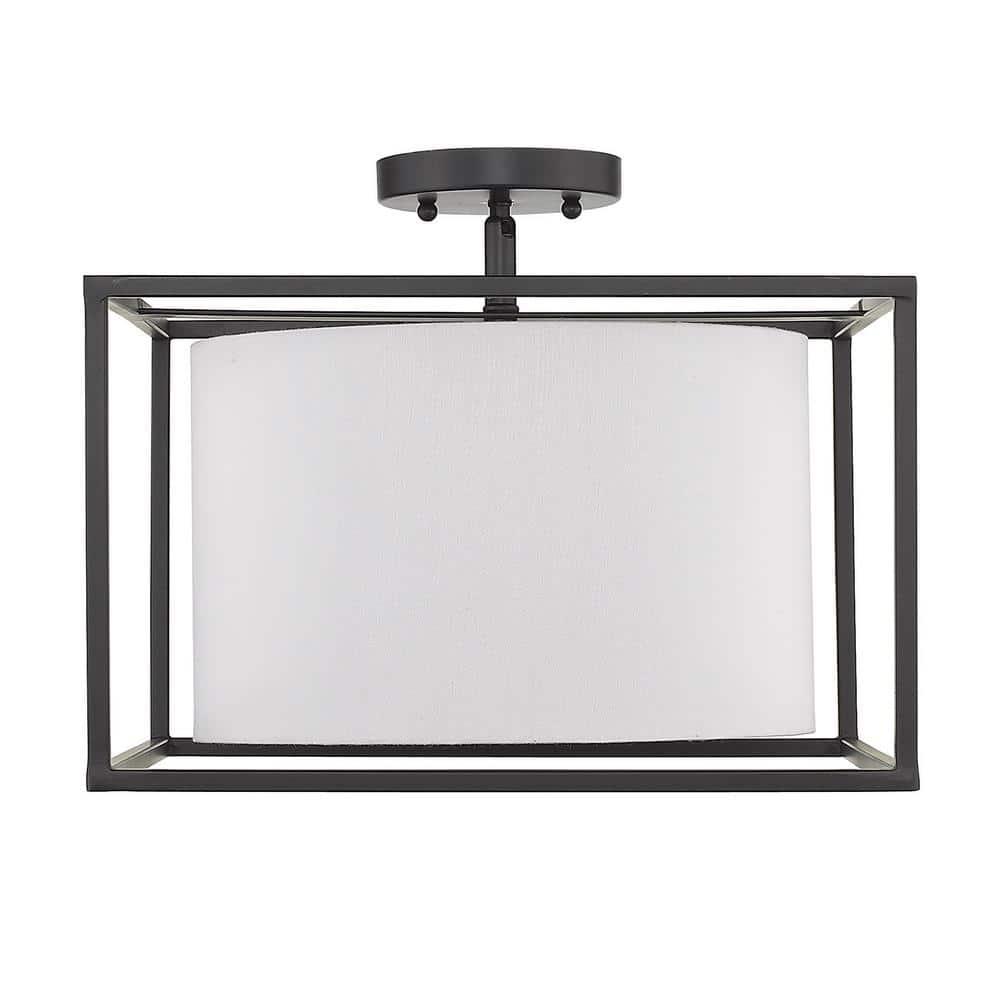 Golden Lighting Manhattan 3-Light Semi-flush in Matte Black with Modern White