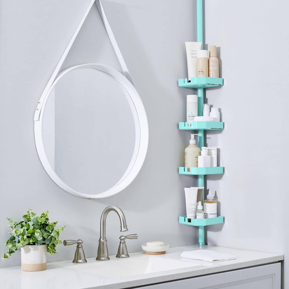 Bath Bliss Organizador de Ducha de Plástico con Esquina de Tensión de 4 Niveles en Seaglass