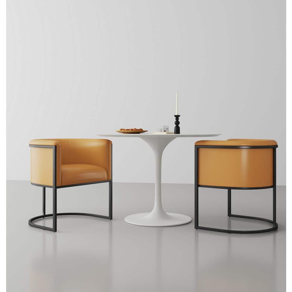 Manhattan Comfort Set of 2 Cosmopolitan Faux Leather Dining Chairs Saddle: Upholstered, Metal Frame, Armrests