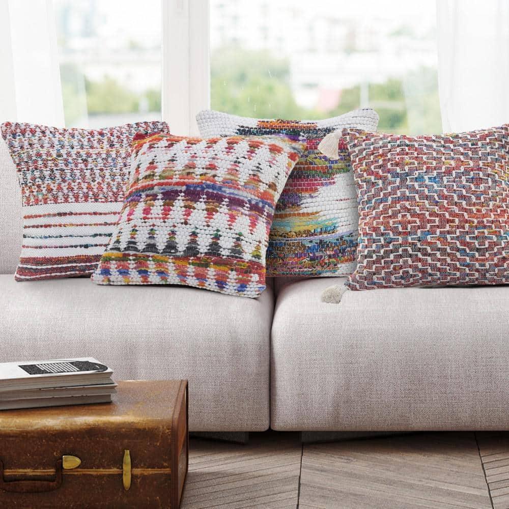 ZeaZu 20" X 20" Red Green Blue Yellow And Orange Polyester Geometric Zippered Pillow