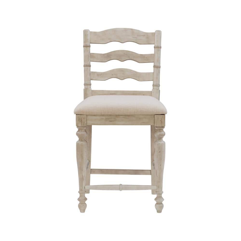24" Marino Padded Seat Counter Height Barstool Upholstered Seat and Back White - Linon: Rubberwood Frame, Foam Fill, Ladder-Back Design