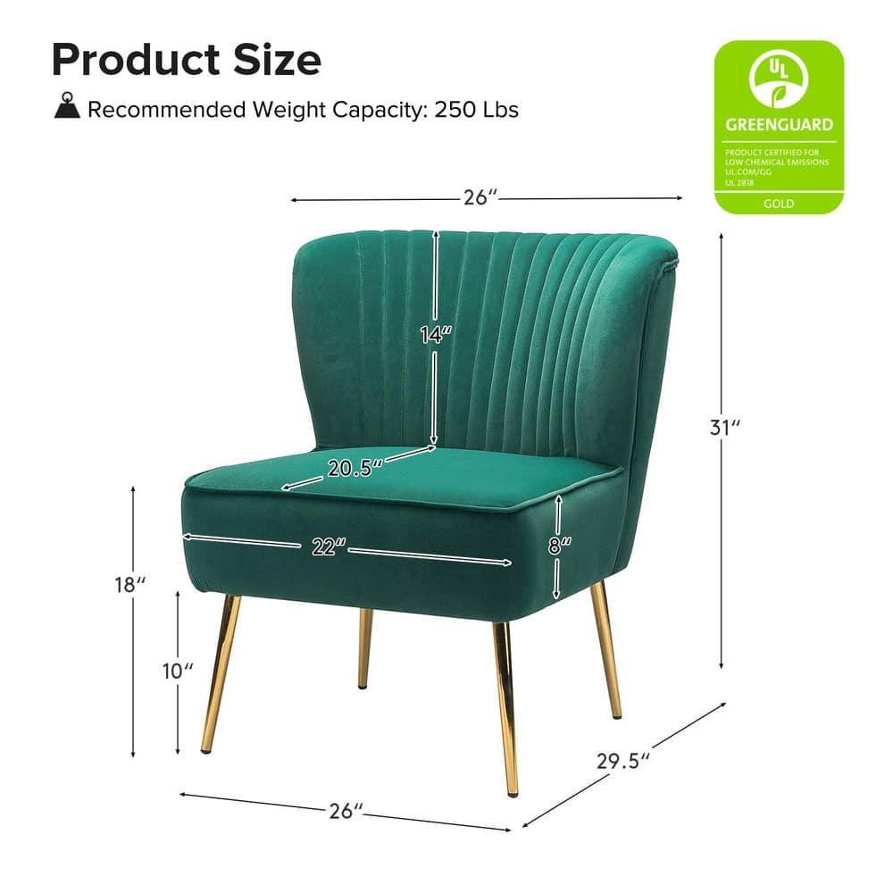 Velvet Accent Chair Set of 2 Upholstered Adult Side Chairs Gold Leg Home Bedroom Green