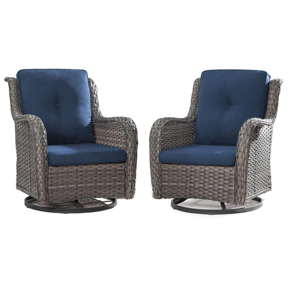 Swivel Wicker Patio Chair with Cushions (Set of 2)