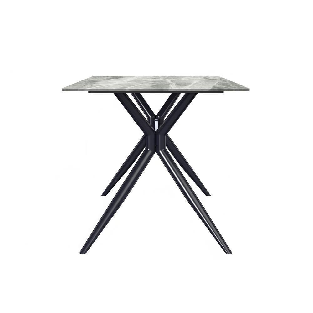 LeisureMod Elega Series Modern 62” Dining Table with Sintered Stone or Glass Rectangular Top and Black Stainless Steel Base in Light Grey