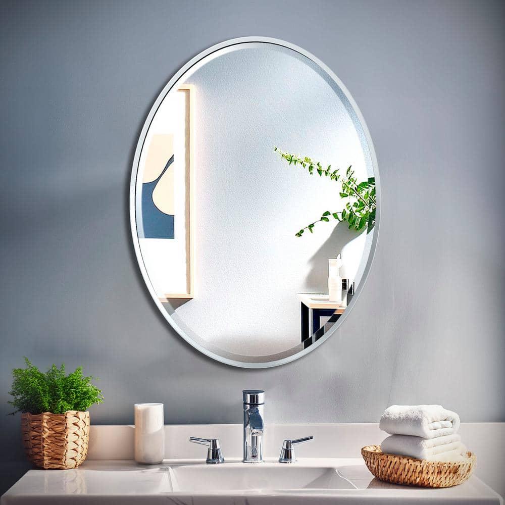 Flush Mount Framed Bathroom Vanity Mirror | Oval Framed Wall Mirror with Beveled Edge | Decorative Wall Mirror for Bathroom, Bedroom, Hallway, Entryway