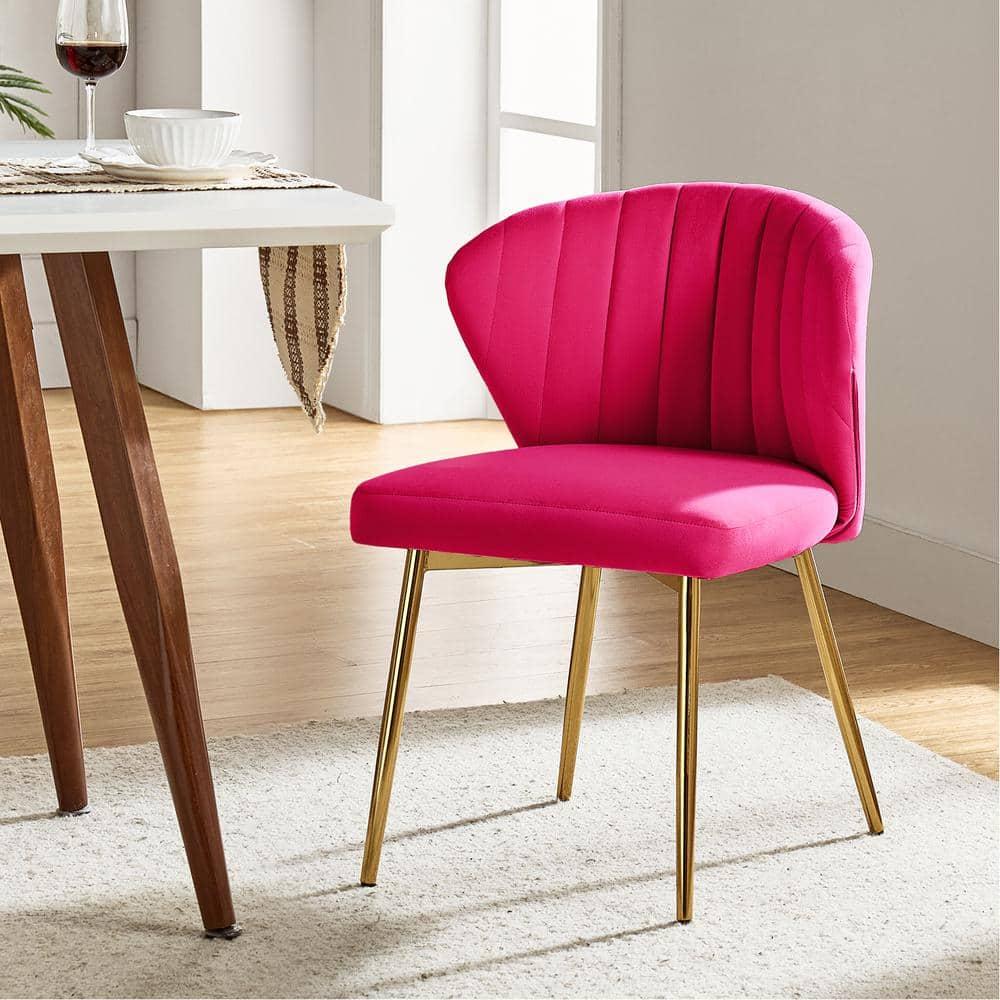Modern Velvet Accent Chair Upholstered Small Vanity Chair Bedroom Living Room Fuchsia