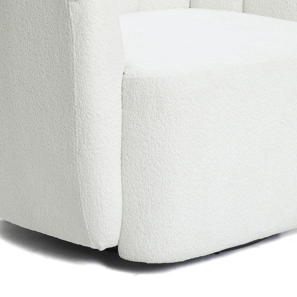LuxenHome Modern Upholstered Ivory Boucle Swivel Barrel Accent Chair Beige