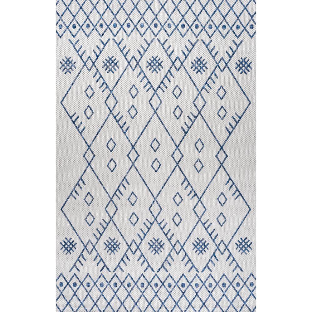 4'x6' Boho Moroccan Indoor/Outdoor Area Rug, Ivory/Navy - JONATHAN Y