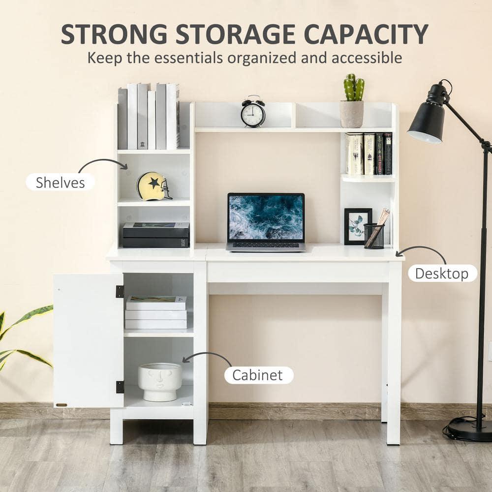 HOMCOM Farmhouse Computer Desk with Hutch and Cabinet, Home office Desk with Storage, for Study, White