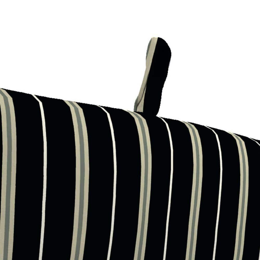 Jordan Manufacturing 44" x 22" Platt Ink Black Stripe Rectangular Outdoor Chair Cushion with Ties and Hanger Loop