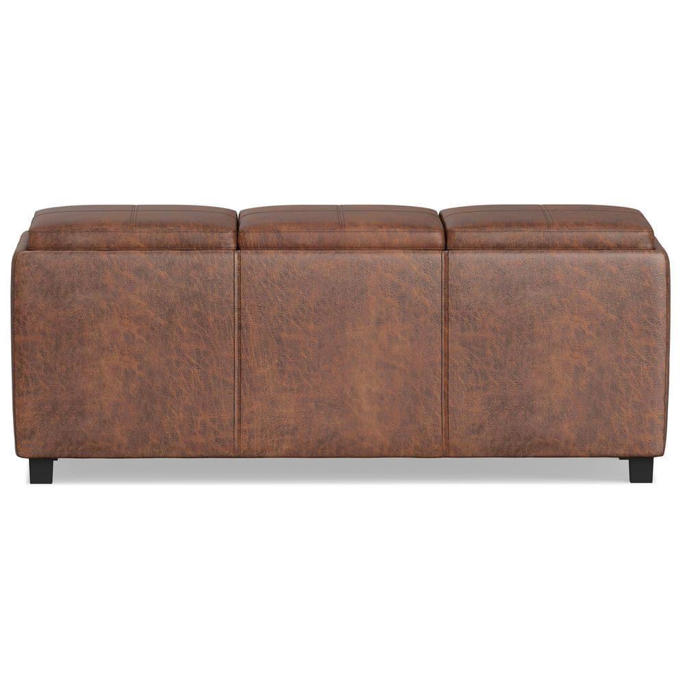 Simpli Home Avalon 42"W Upholstered Storage Ottoman with 3 Flip-Over Serving Trays
