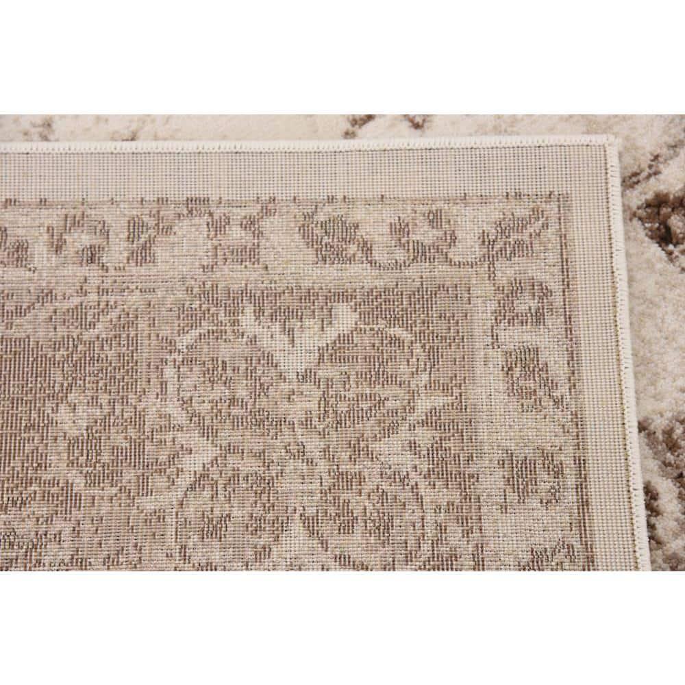 Ivory and Brown Synthetic Stain-Resistant Rectangular Area Rug