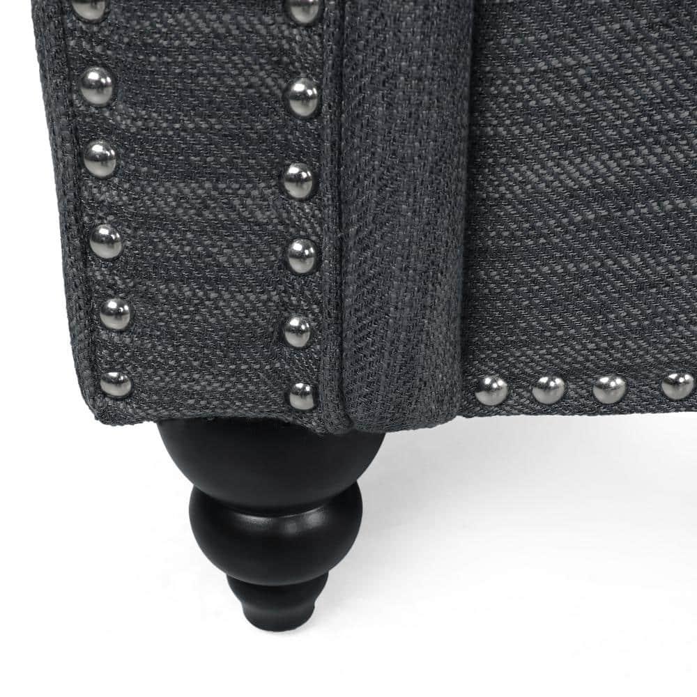 Noble House Viewland Fabric Pillowback 3 Seater Sofa with Nailhead Trim, Charcoal and Dark Brown
