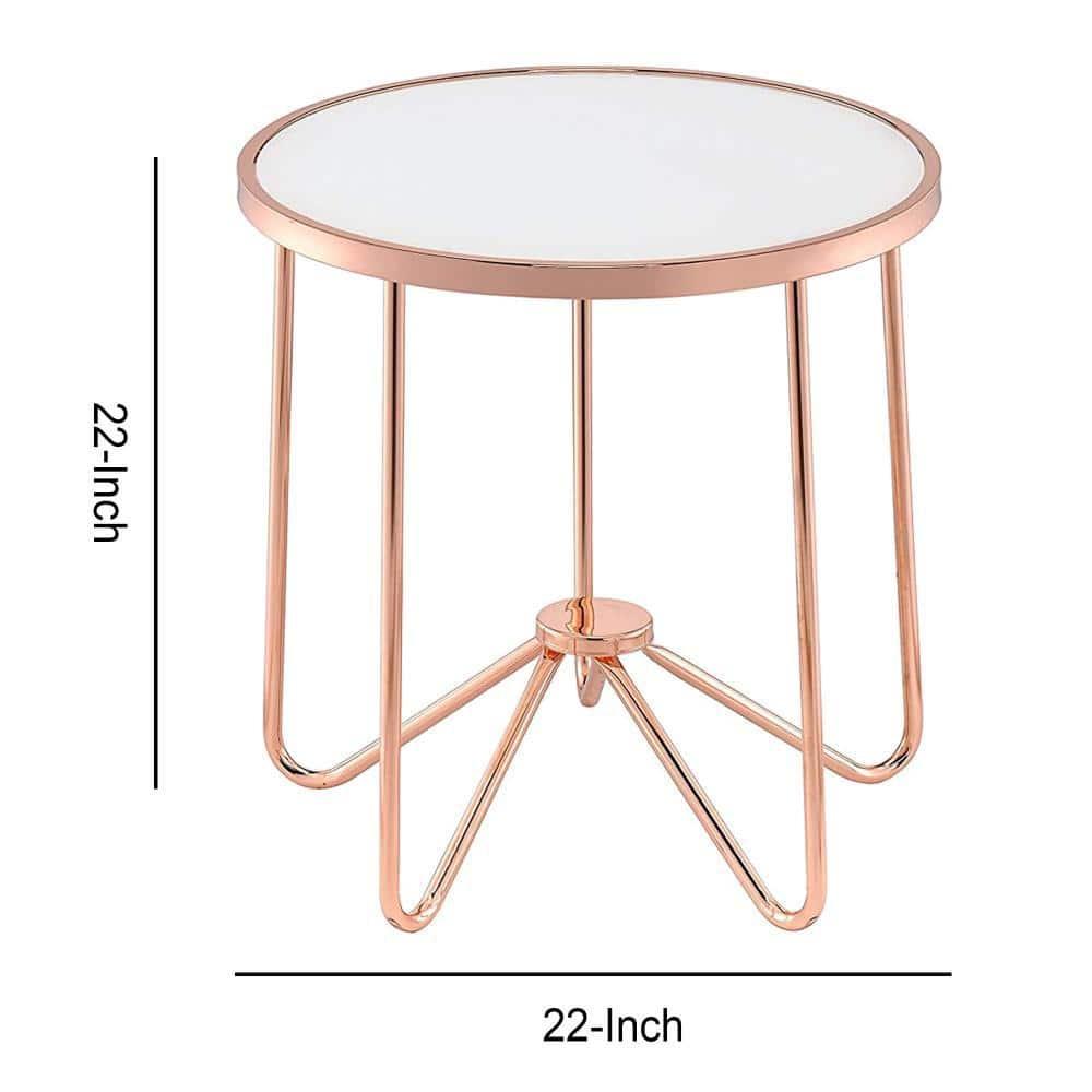 22" Rose Gold And Clear Glass Round End Table
