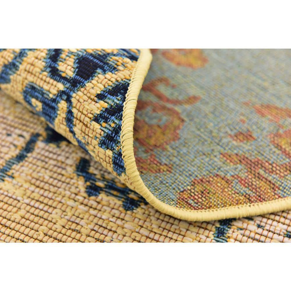 Unique Loom Outdoor Botanical Collection Area Rug - Ivy (8'  Round Beige/Blue)